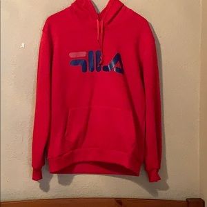 A red FILA hoodie